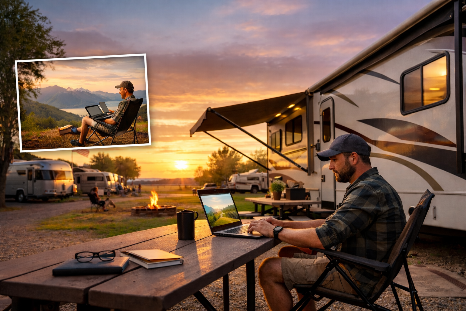 Man working from an RV